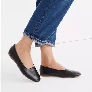 NEW Madewell Cory Black Leather Square Toe Flats